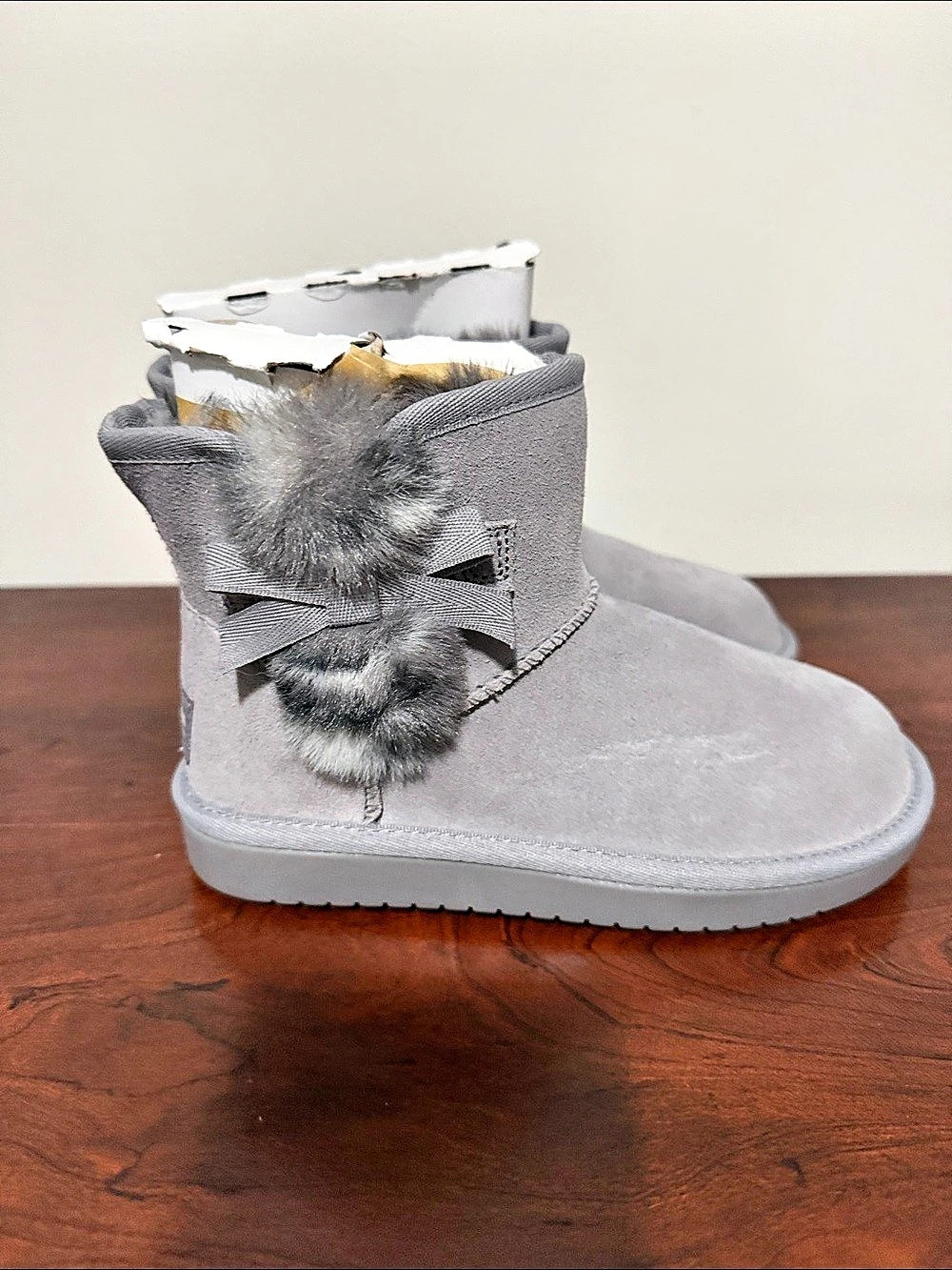 Koolaburra by UGG Gray Fur Trim Winter Boots New